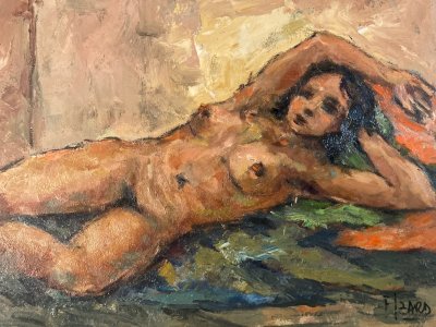 Peinture 1980 Femme Nue Nu  Carton Huile Expressionnisme A Identifier Art