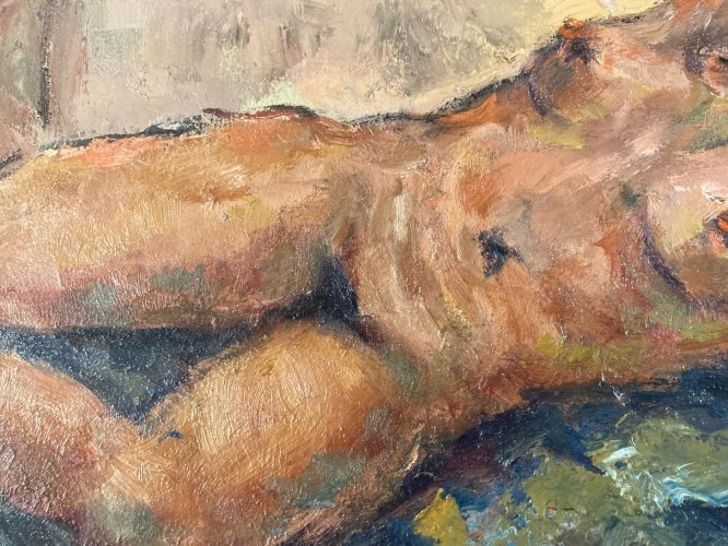 Peinture 1980 Femme Nue Nu  Carton Huile Expressionnisme A Identifier Art