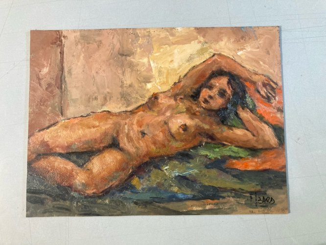 Peinture 1980 Femme Nue Nu  Carton Huile Expressionnisme A Identifier Art