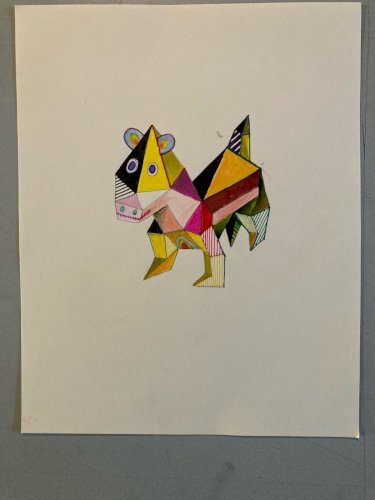 Peinture 1980 Gouache Art Papier Cubiste Post Cubisme Animal XXe Painting