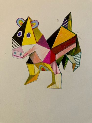 Peinture 1980 Gouache Art Papier Cubiste Post Cubisme Animal XXe Painting