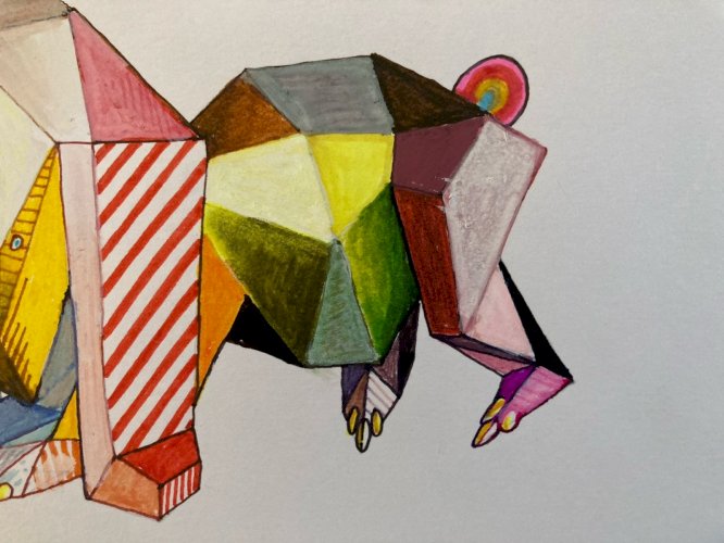 Peinture 1980 Gouache Art Papier Cubiste Post Cubisme Animal XXe Painting