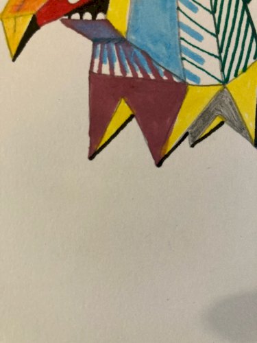 Peinture 1980 Gouache Papier Cubiste Post Cubisme Animal A Identifier Painting