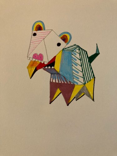 Peinture 1980 Gouache Papier Cubiste Post Cubisme Animal A Identifier Painting