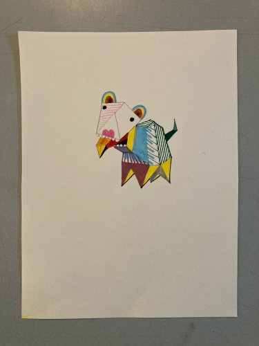 Peinture 1980 Gouache Papier Cubiste Post Cubisme Animal A Identifier Painting