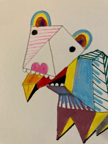 Peinture 1980 Gouache Papier Cubiste Post Cubisme Animal A Identifier Painting