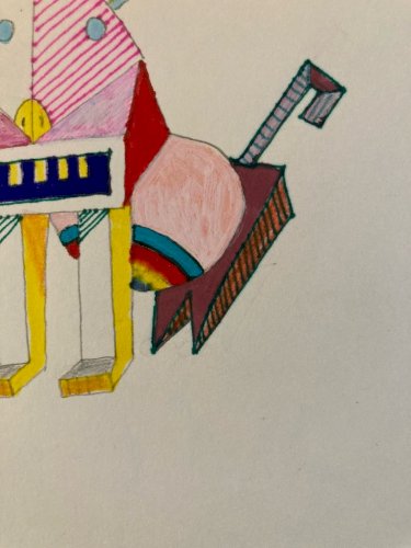 Peinture 1980 Gouache Papier Cubiste Post Cubisme Animal Art XXe Painting