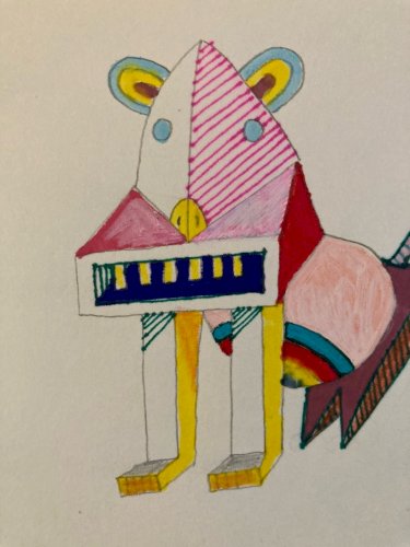 Peinture 1980 Gouache Papier Cubiste Post Cubisme Animal Art XXe Painting