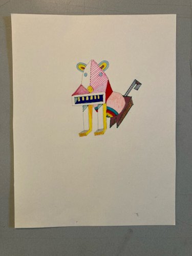 Peinture 1980 Gouache Papier Cubiste Post Cubisme Animal Art XXe Painting