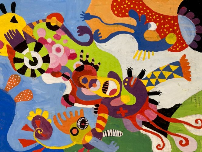 Peinture 1980 Gouache Papier Surréalisme Surréaliste Animal XXe Painting Art