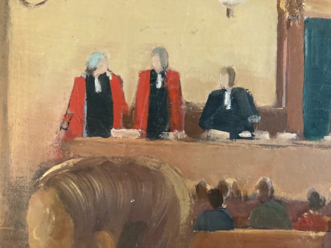 Peinture 1980 Huile Avocat Juge Carolis Tribunal Original Toulouse Painting Art