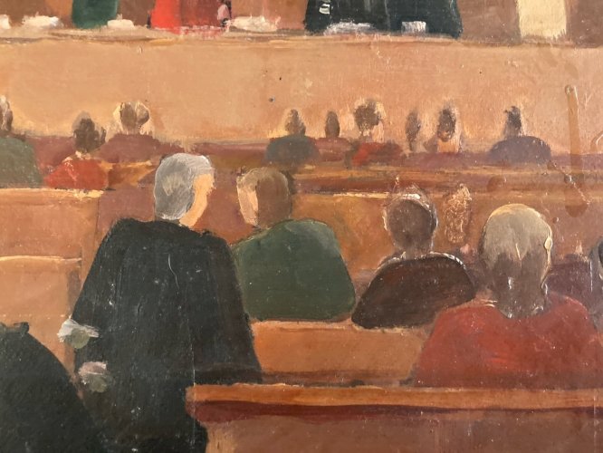 Peinture 1980 Huile Avocat Juge Carolis Tribunal Original Toulouse Painting Art