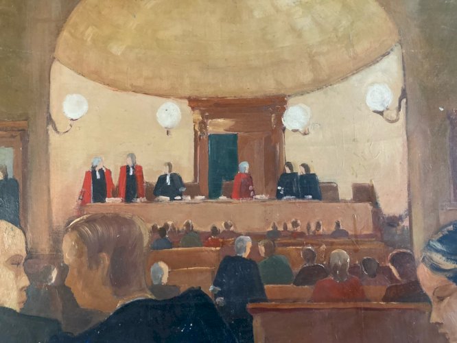 Peinture 1980 Huile Avocat Juge Carolis Tribunal Original Toulouse Painting Art