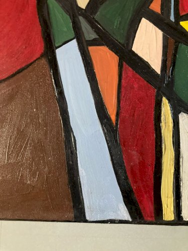 Peinture 1980 Huile Sur Toile Abstrait  Hst Abstraction A Identifier