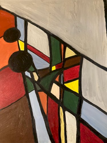 Peinture 1980 Huile Sur Toile Abstrait  Hst Abstraction A Identifier