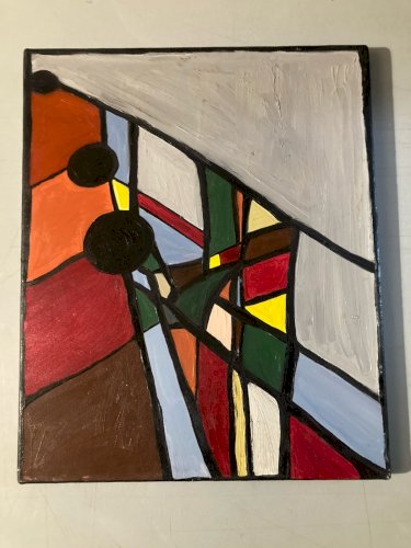 Peinture 1980 Huile Sur Toile Abstrait  Hst Abstraction A Identifier