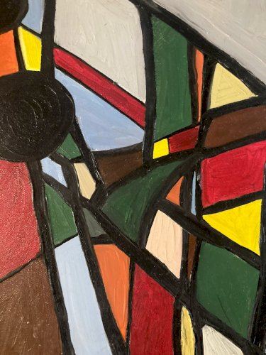 Peinture 1980 Huile Sur Toile Abstrait  Hst Abstraction A Identifier