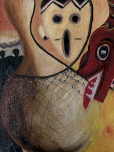 Painting 1980 Oil on Canvas Africa Nati-bi Nati Bi Art Gourd 20th Century