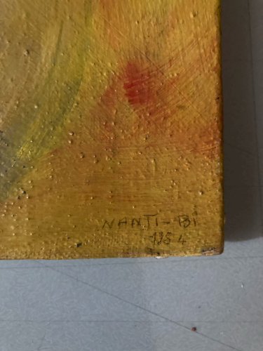 Peinture 1980 Huile Sur Toile Afrique Nati-bi Nati Bi Art Courge XXe