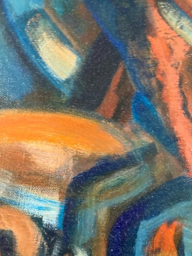 Peinture 1980 Huile Sur Toile Masque Afrique Africain Nature Morte