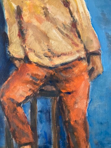 Peinture 1981 Femme Assise  Carton Huile Expressionnisme A Identifier Art