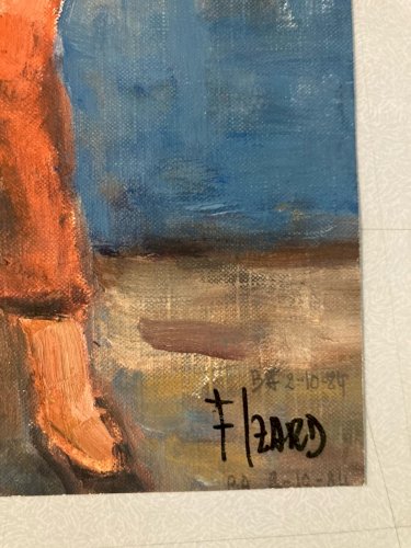 Peinture 1981 Femme Assise  Carton Huile Expressionnisme A Identifier Art