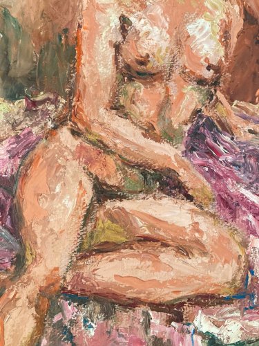 Peinture 1981 Femme Nue Nu  Carton Huile Expressionnisme A Identifier Art