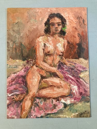 Peinture 1981 Femme Nue Nu  Carton Huile Expressionnisme A Identifier Art