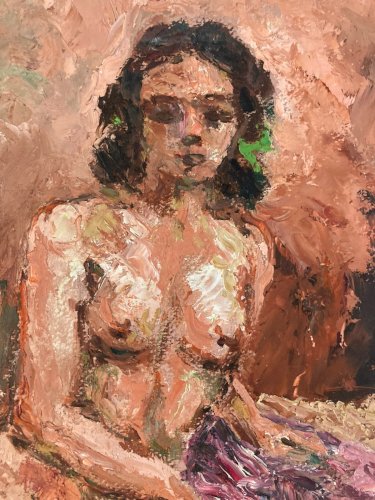 Peinture 1981 Femme Nue Nu  Carton Huile Expressionnisme A Identifier Art