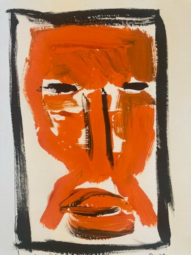 Peinture 2007 Gouache Sur Papier Série Masques Art Abstrait Henry Noël Achoquer