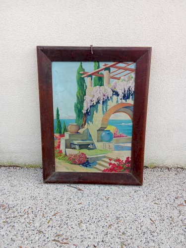 Peinture à l'huile ancienne datée de 1947