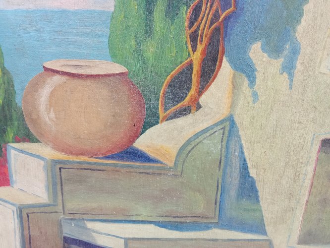 Peinture à l'huile ancienne datée de 1947