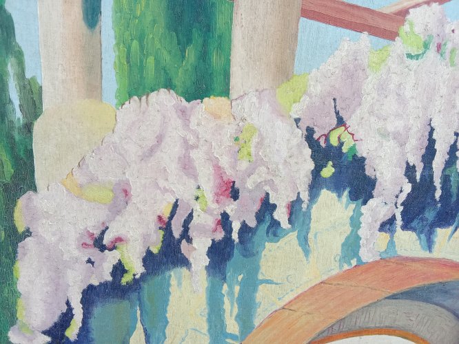 Peinture à l'huile ancienne datée de 1947