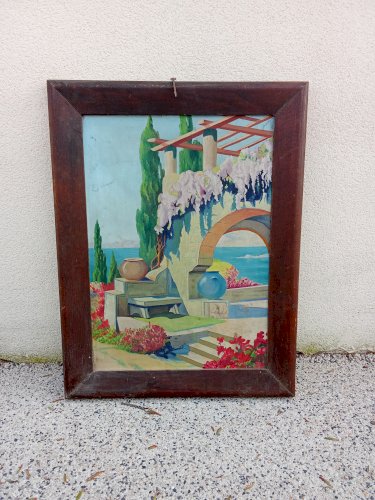 Peinture à l'huile ancienne datée de 1947