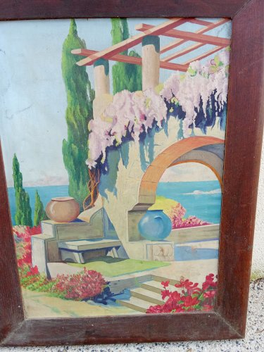 Peinture à l'huile ancienne datée de 1947