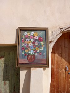 Oil painting with floral decor