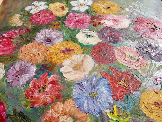 Peinture à lhuile au décor de fleurs 