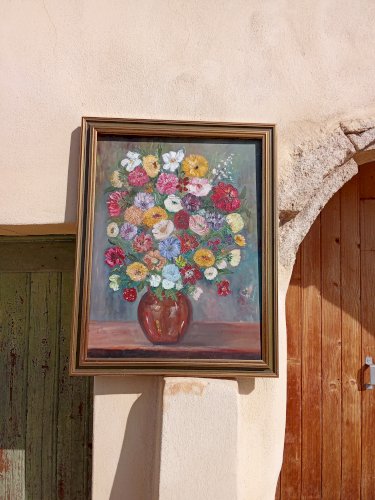 Peinture à lhuile au décor de fleurs 