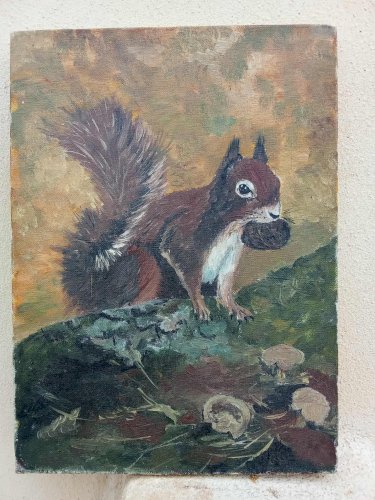 Peinture à l’huile originale – Écureuil roux