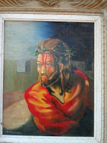 Peinture a l'huile représentant le christ 