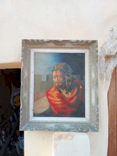 Peinture a l'huile représentant le christ 