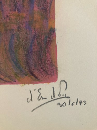 Peinture Abstrait 1973 Gouache Papier Abstraction Charles D’estève De Pradel Art