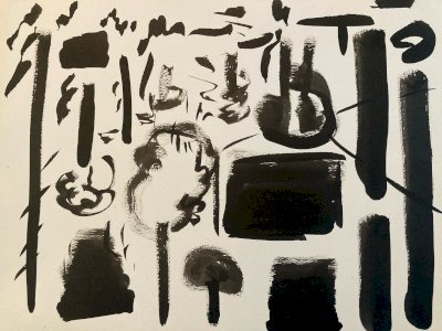 Peinture Abstrait 1990 Papier Art Gouache XXe abstraction À Identifier Painting