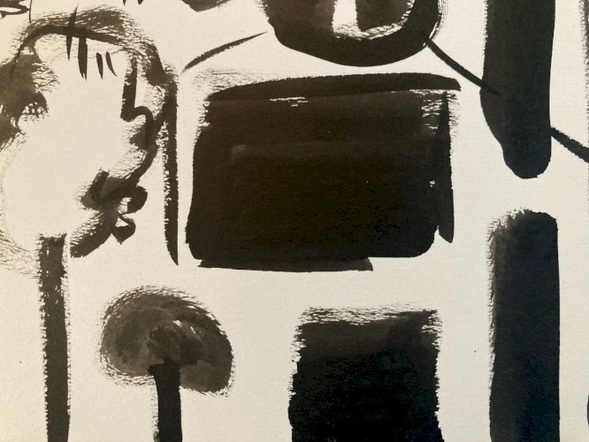Peinture Abstrait 1990 Papier Art Gouache XXe abstraction À Identifier Painting