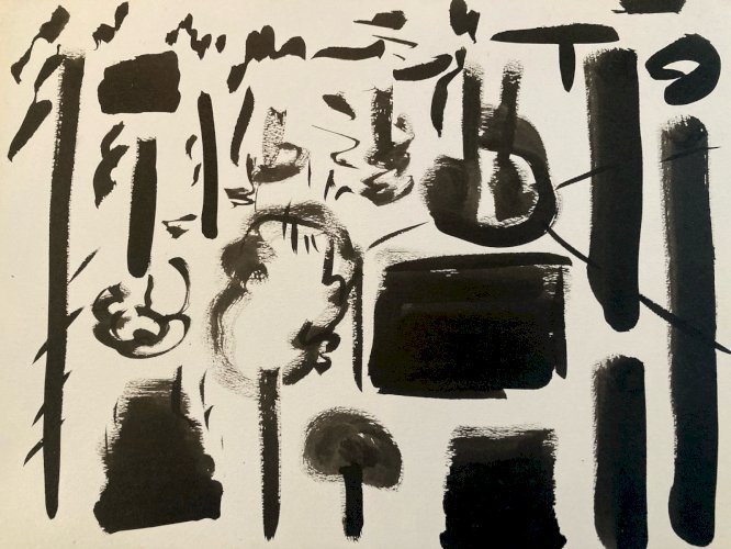 Peinture Abstrait 1990 Papier Art Gouache XXe abstraction À Identifier Painting