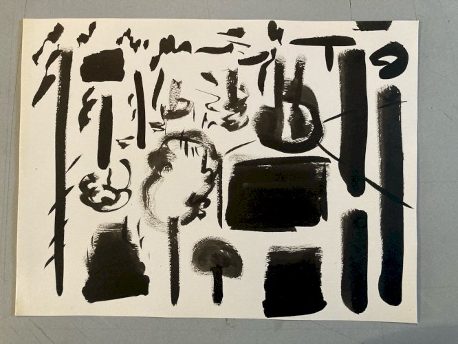 Peinture Abstrait 1990 Papier Art Gouache XXe abstraction À Identifier Painting
