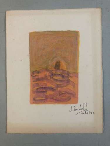 Peinture Abstrait Gouache 1973 Papier Abstraction Charles D’estève De Pradel Art