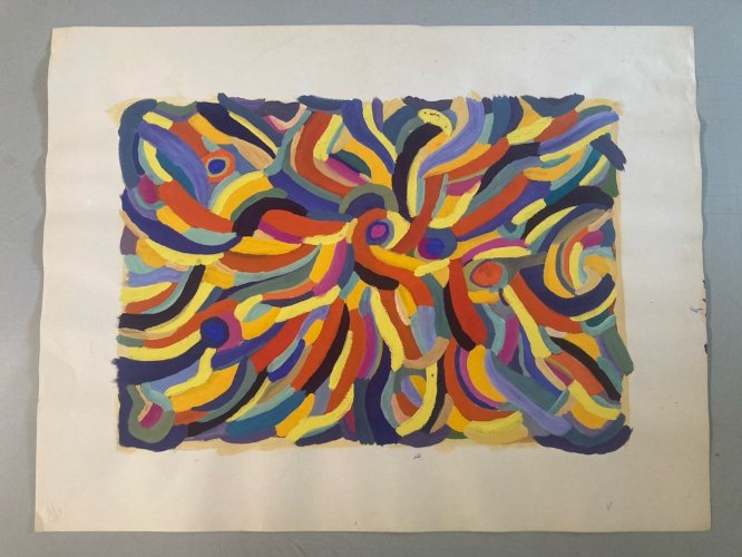 Peinture Abstrait Gouache Papier  Abstraction 1970 À Identifier Art XXe Couleur