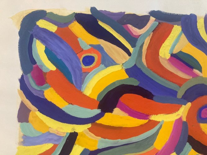 Peinture Abstrait Gouache Papier  Abstraction 1970 À Identifier Art XXe Couleur
