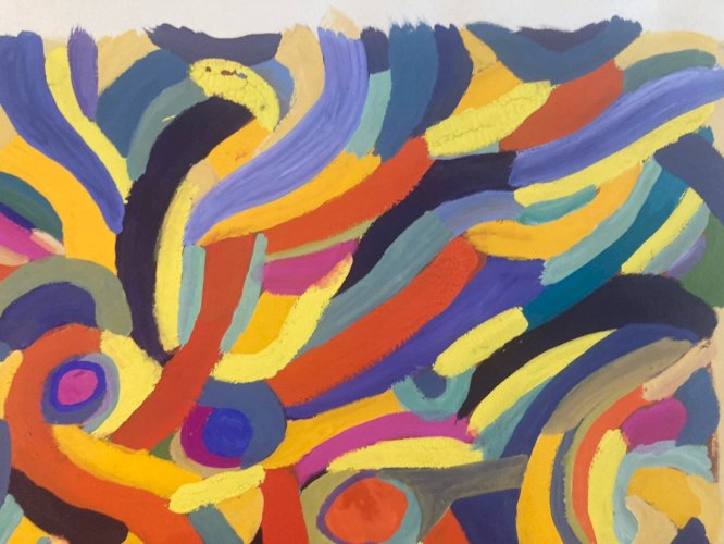 Peinture Abstrait Gouache Papier  Abstraction 1970 À Identifier Art XXe Couleur